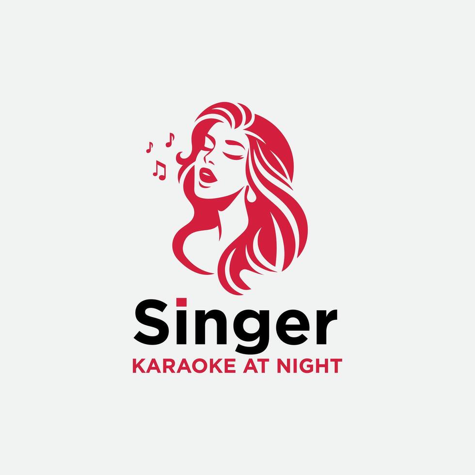 Woman with note music symbol for singer entertainment ,music production logo design vector