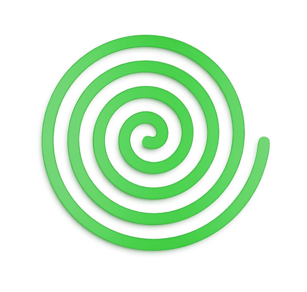 Green mosquito coil 3d. Citronella incense spiral insect repellent for outdoor and indoor spaces. Traditional mosquito control product designed to burn slowly and release smoke. vector