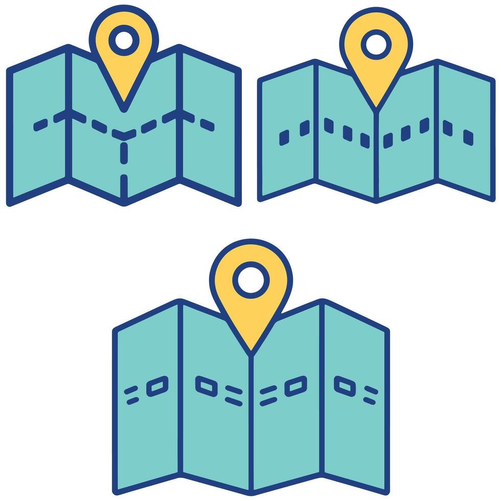 Folded Map Icon Set with Location Pin for Navigation Travel Guide and GPS Interface Design vector