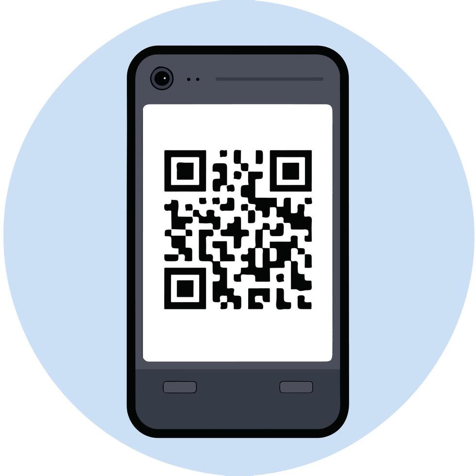 Minimal QR Code on Smartphone Icon for Digital Payment Scan Access and Mobile Interface Use vector