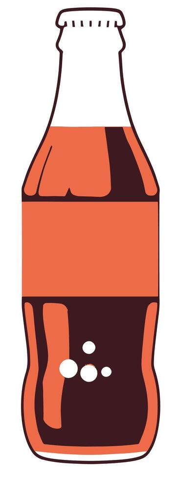 Simple flat style soda bottle design featuring a classic shape with brown fizzy drink and bubbles ideal for beverage branding and retro themed design elements vector