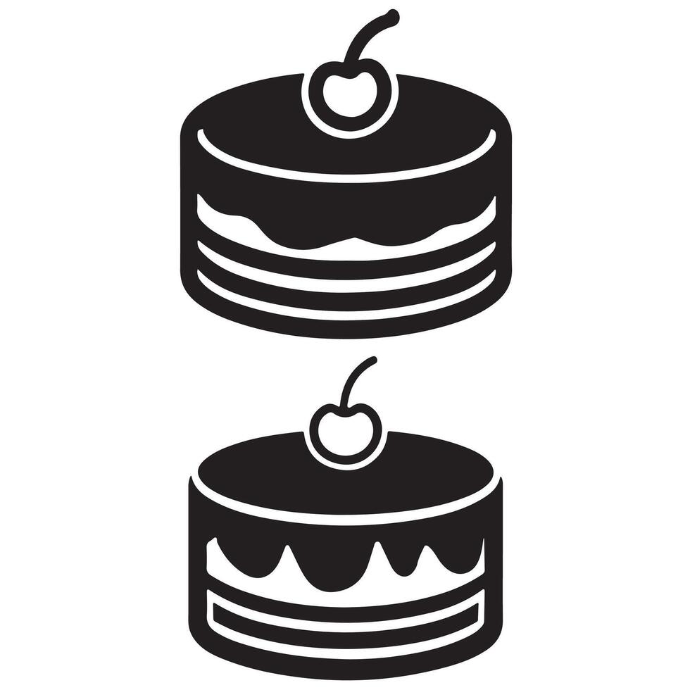Bold black and white cake illustration with cherry topping perfect for dessert bakery menu and design use vector