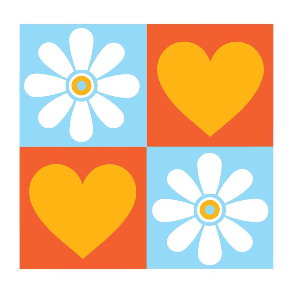 Bright and playful grid layout featuring yellow hearts and white daisies ideal for fun art and design use vector