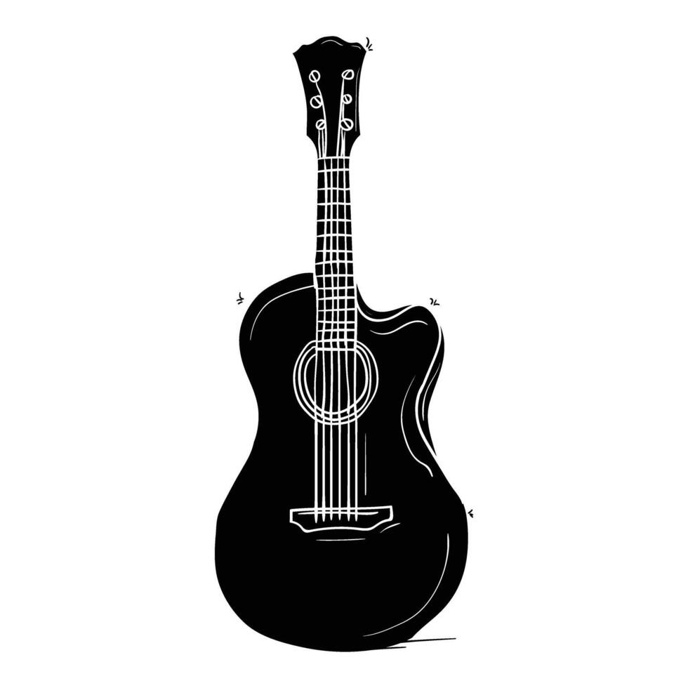 A solid back drawing of a guitar vector