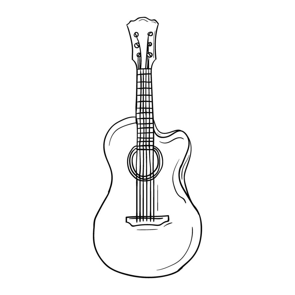 hand drawing style of line art guitar vector