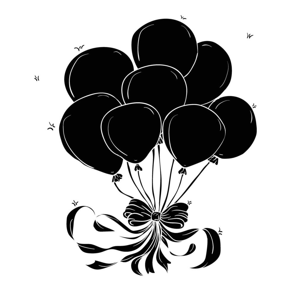 black and white illustration of a bunch of balloons vector