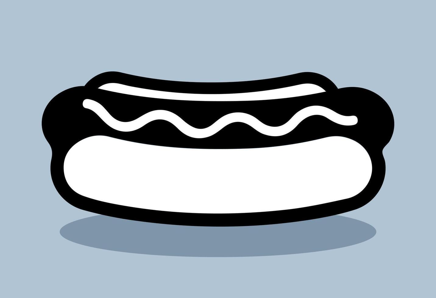 Minimalistic Hot Dog with Bold Outline and Mustard. A sleek and modern black and white hot dog illustration with a strong bold outline, emphasizing simplicity and style. vector