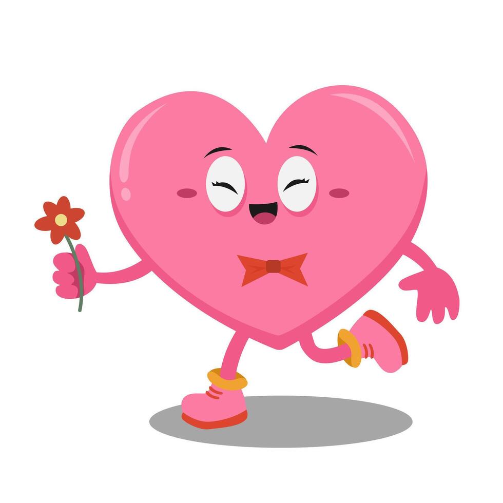 Heart cartoon character running with flower vector