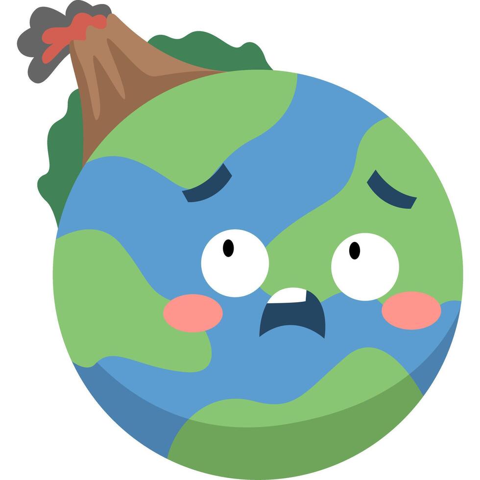 Worried Cartoon Earth with Erupting Volcano vector