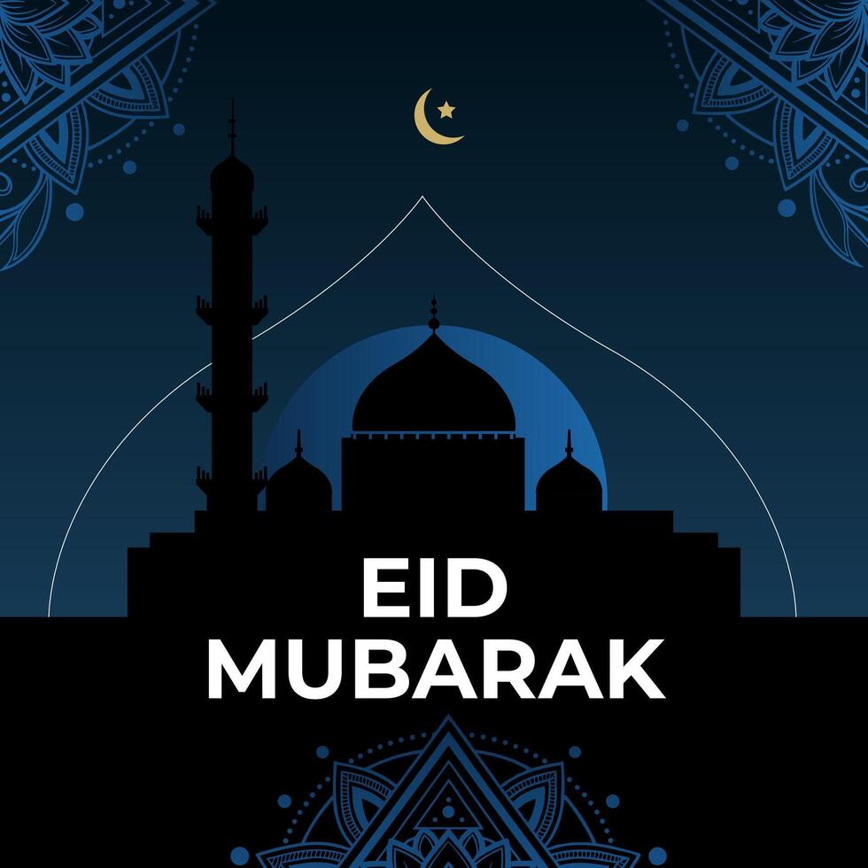 greetings with mosque and crescent design vector