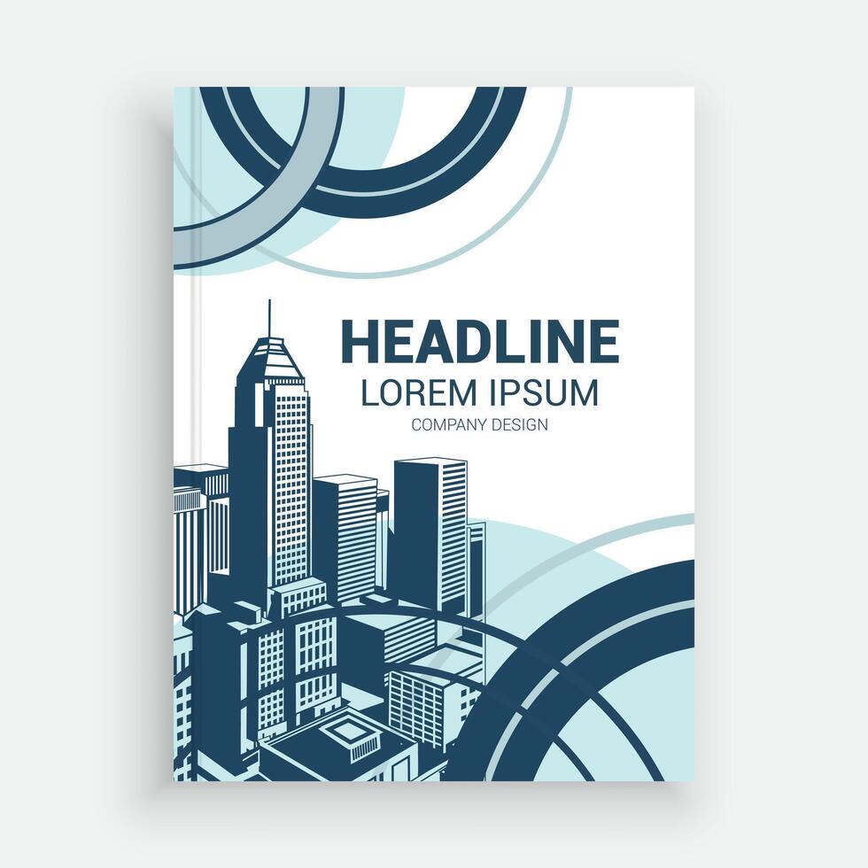a book cover with a cityscape and a blue background vector