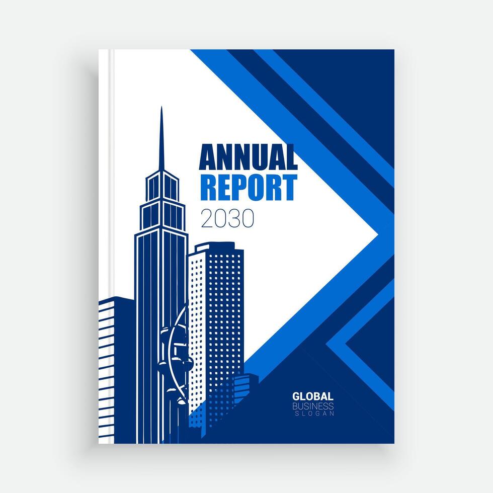 an annual report cover with blue and white design vector