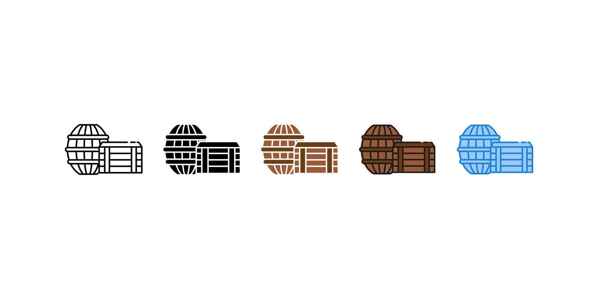 Wooden barrel with five with 5 different colors. isolated on white background can be edited and changed color. vector