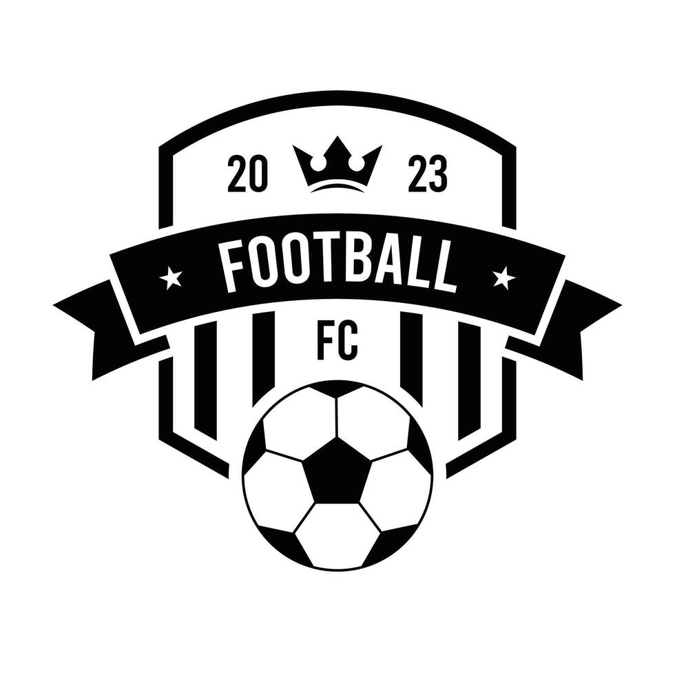 Football club logo design featuring 2023 with crown and soccer ball in minimal style suitable for branding and templates vector