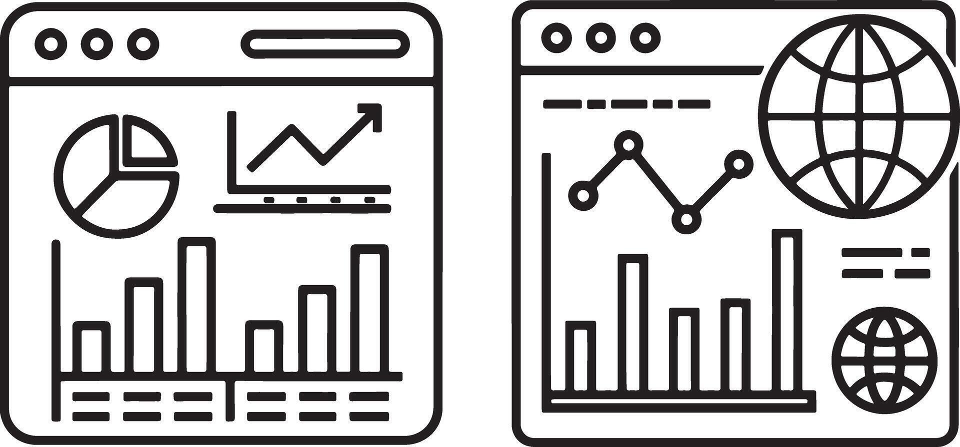 Simple web statics and analytics and illustration icons collection in flat filled and outline stroke line art. vector