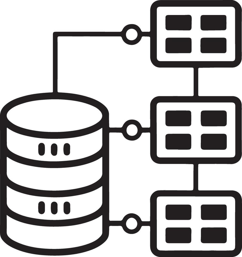 Database icon. Powerful data center icon in flat filled and outline stroke line art. vector