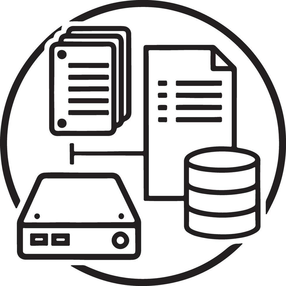 Data documents icon. Offline and online data sharing center icon in flat filled and outline stroke line art. vector
