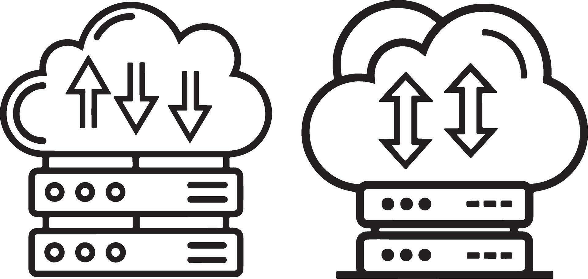 Cloud storage icon. Online web hosting server icon in flat filled and outline stroke line art. vector