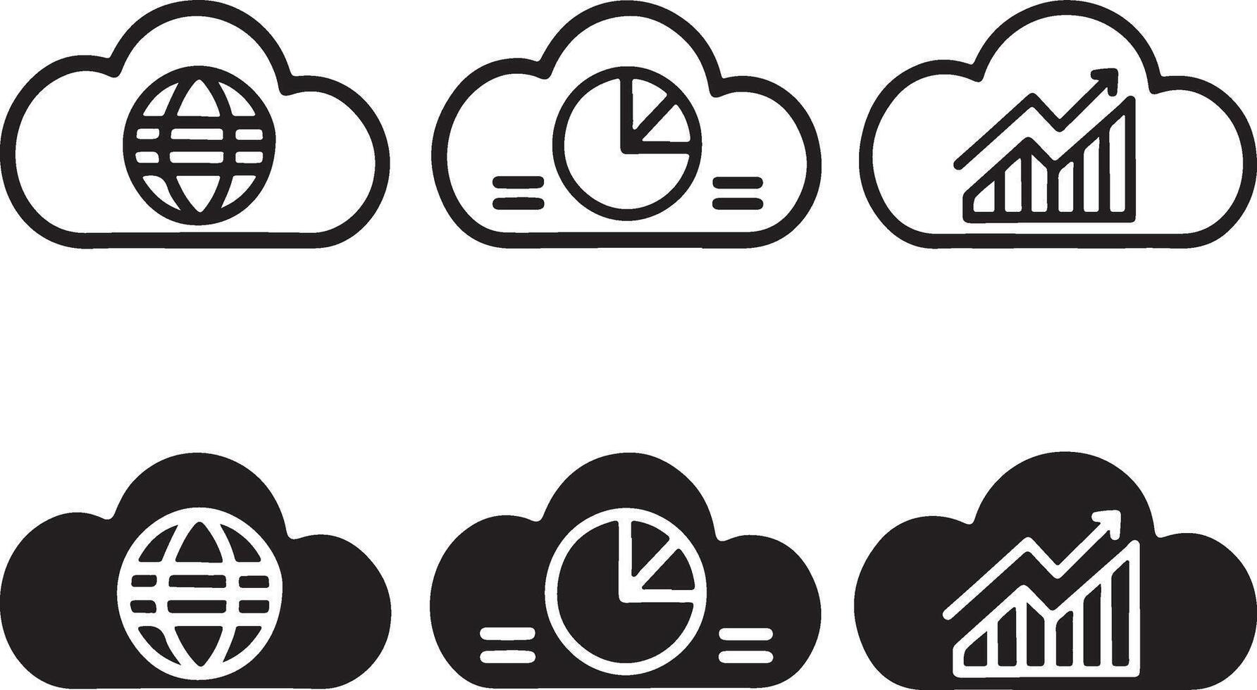 Cloud analysis icon. Variant styles web analytics icon in flat filled and outline stroke line art. vector