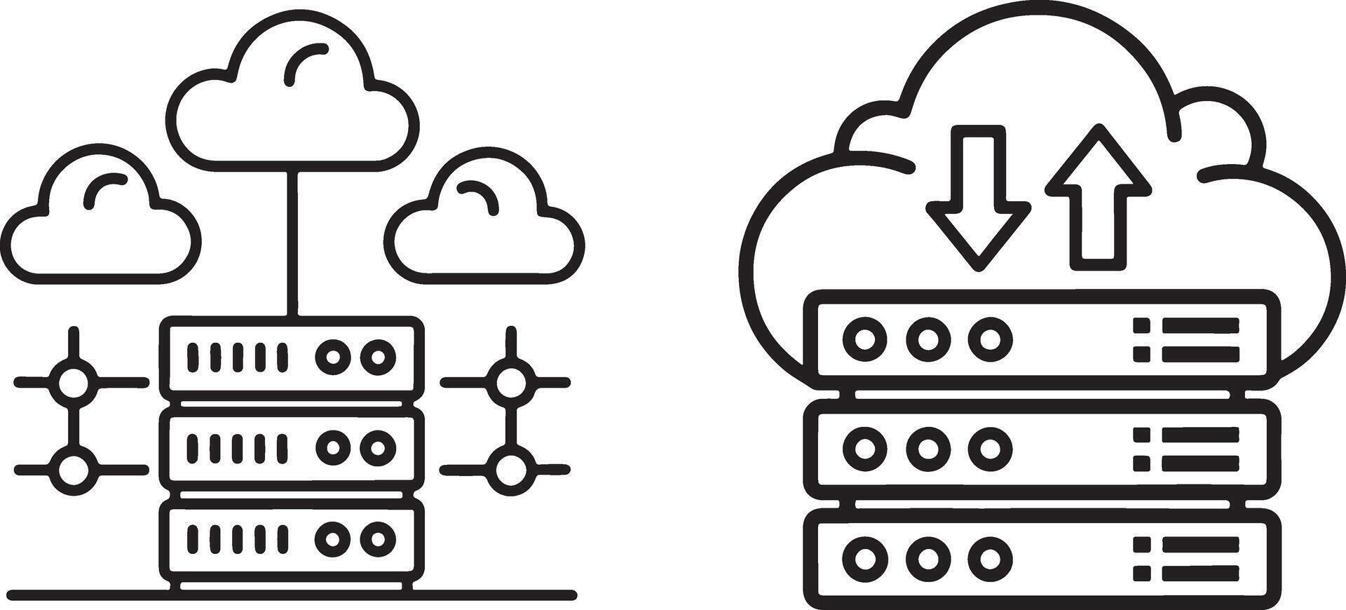 Hosting server icon. Cloud data center icons in flat filled and outline stroke line art. vector