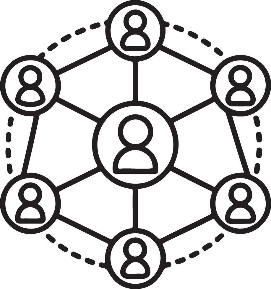 Business network icon. Online business marketing group icon in flat filled and outline stroke line art. vector
