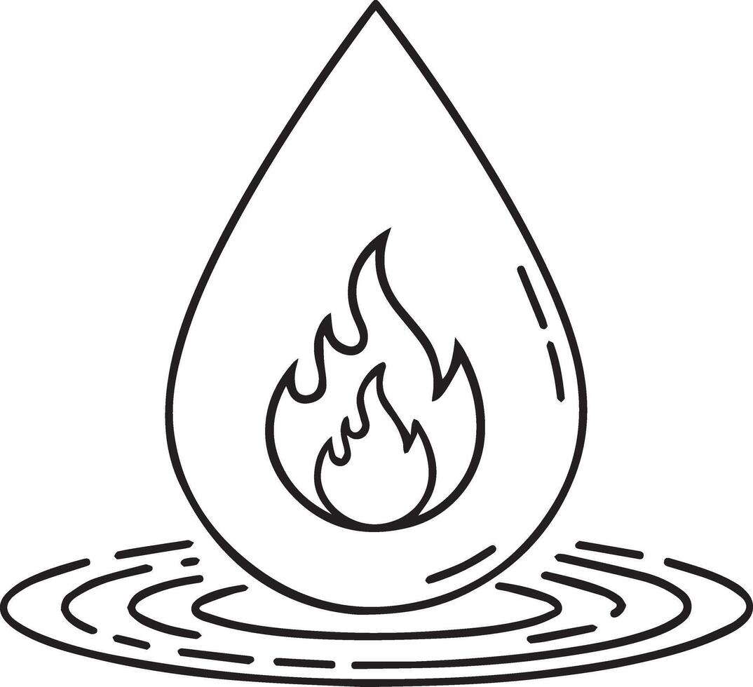 Water drops on fire icon. Water waves, rounded shape icon in flat filled and outline stroke line art. vector