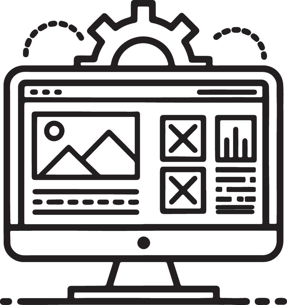Web development page icon. Website making or create view in flat filled and outline stroke line art. vector
