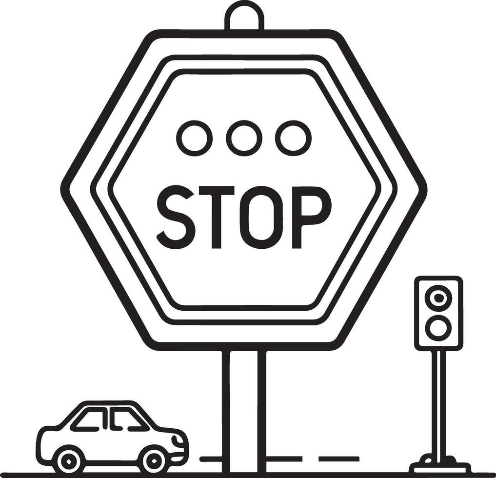 Stop the car icon. Traffic rules, light, cars or vehicle icon in flat filled and outline stroke line art. vector