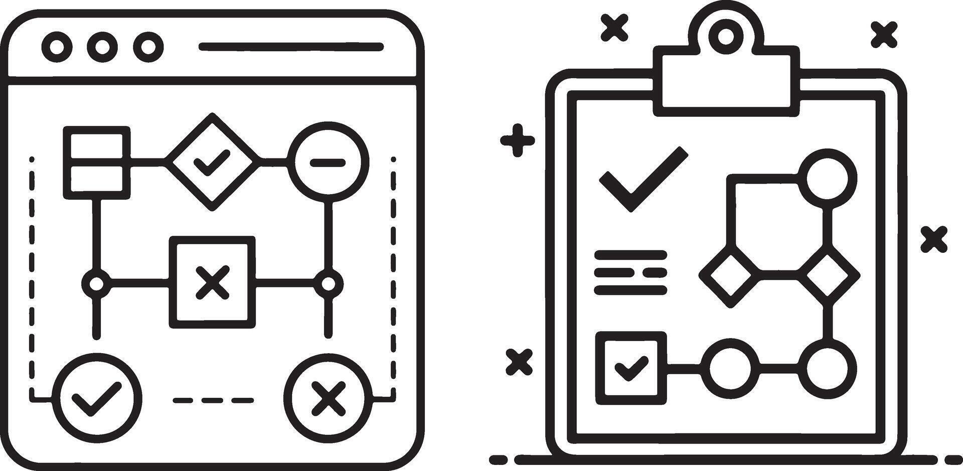 Algorithms icon. Different types web algorithm icon in flat filled and outline stroke line art. vector