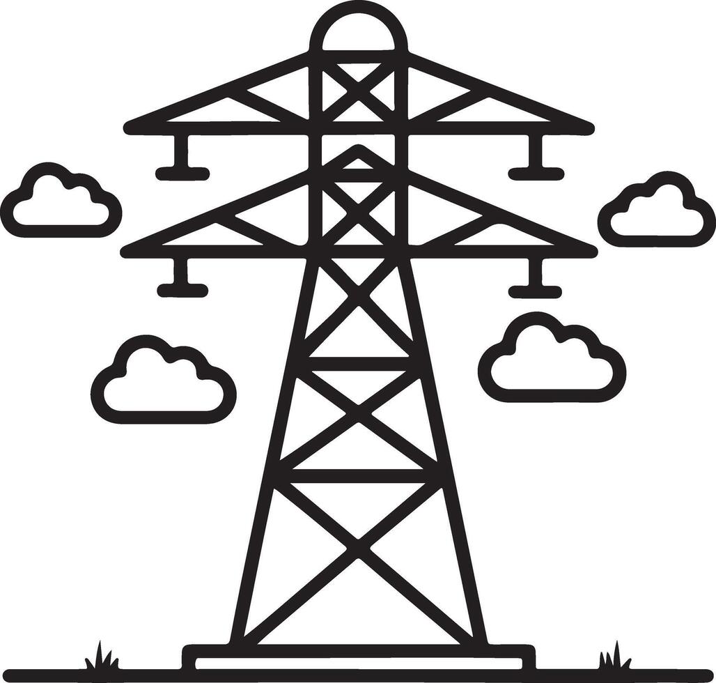 Electricity power supplier icon. Electric tower icon in flat filled and outline stroke line art. vector
