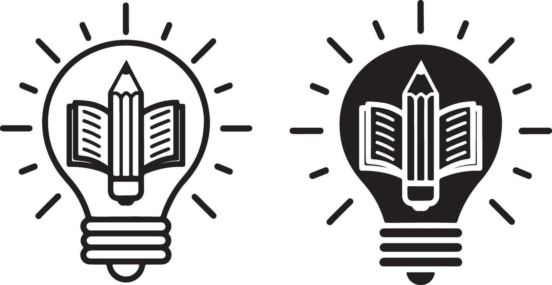 Learning icon. Education and idea, light book, pencil icon in flat filled and outline stroke line art. vector