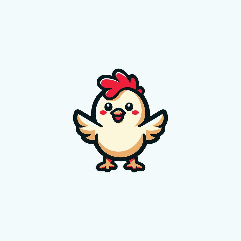a cute chicken logo with a red heart on it vector