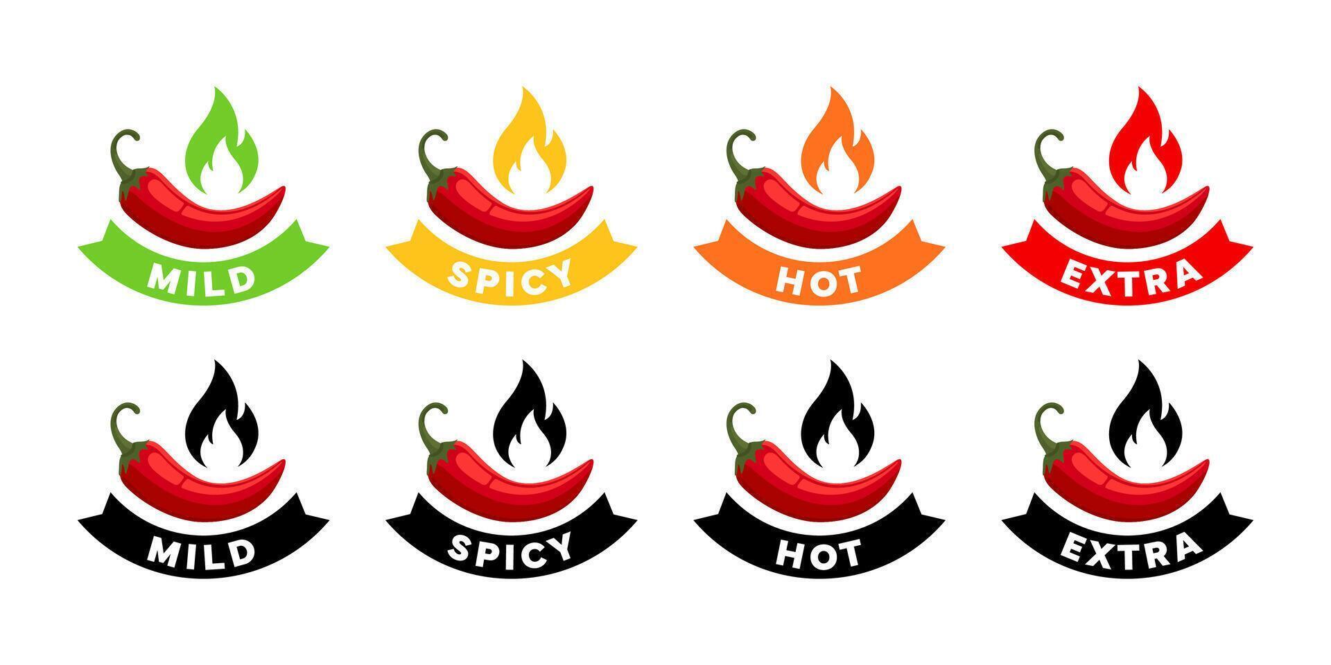 Spicy food symbols. Spiciness level icons vector