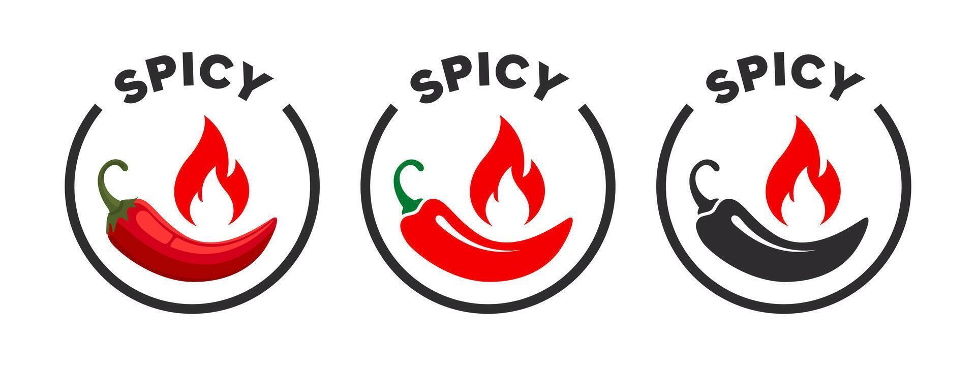 Set of spicy level labels. Hot chili vector