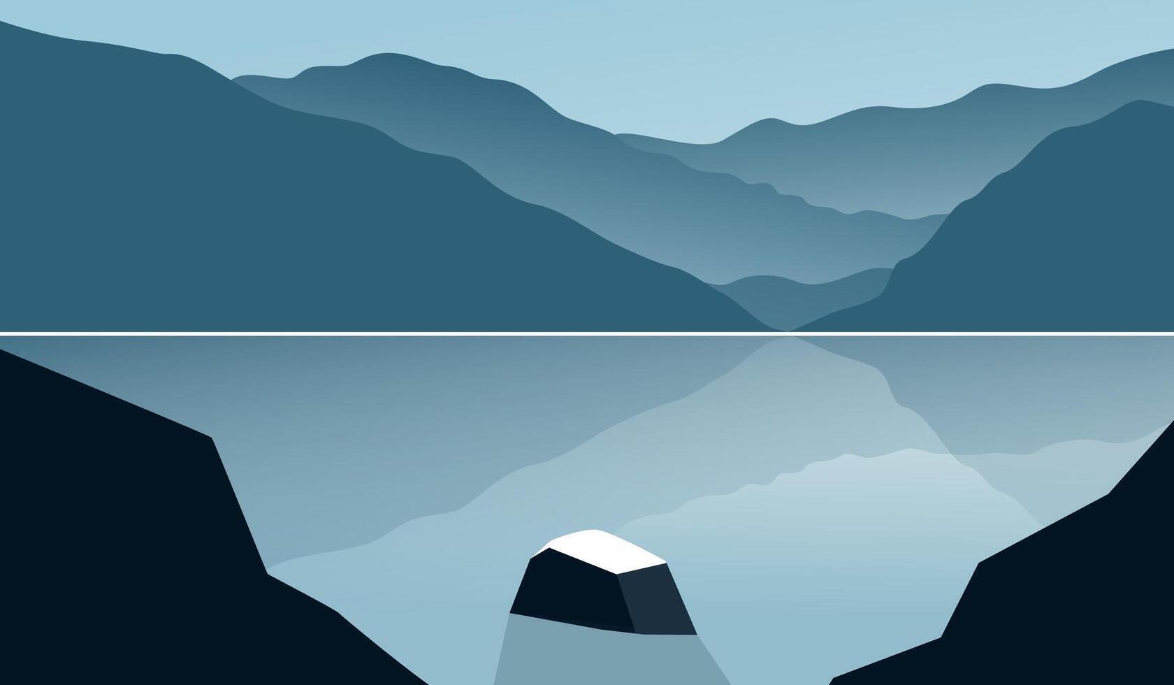 Lake View With Hills And Rocks In The Middle vector