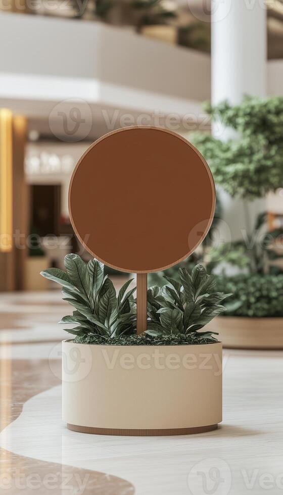 Store sign rounded blank board label name identity mockup on grocery place information photo