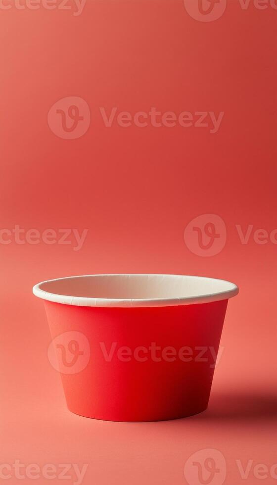 Red paper bowl disposable and white inside for snack or soup packaging container photo
