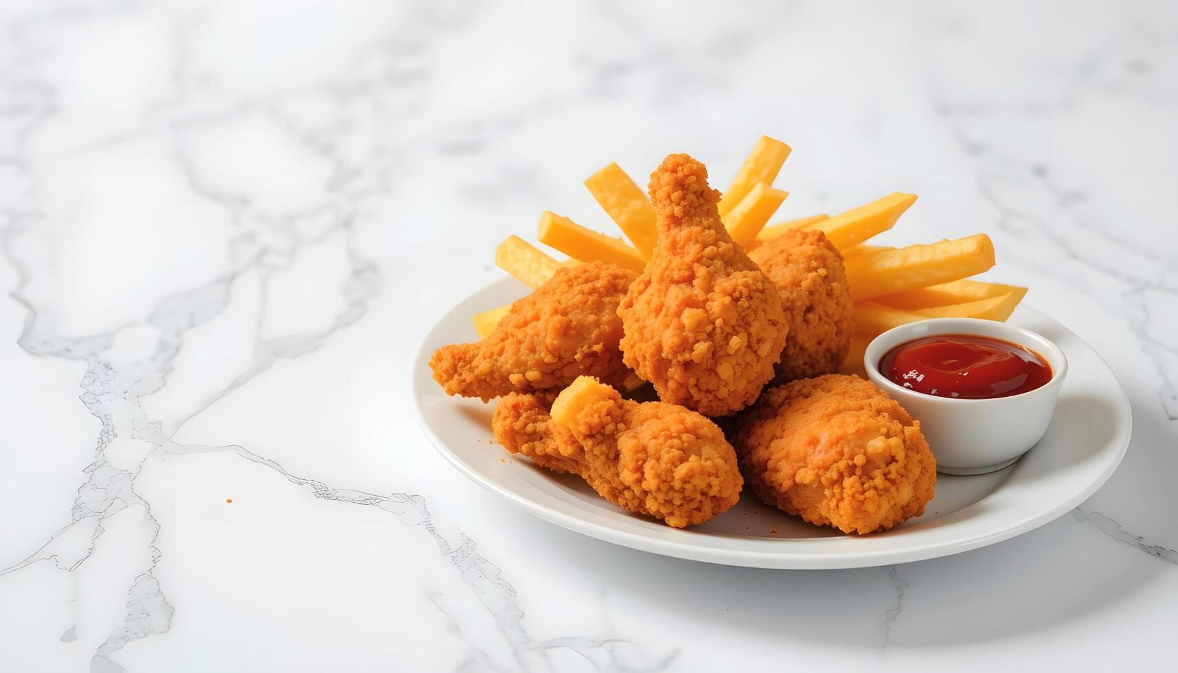 A plate with fried chicken and french fries photo