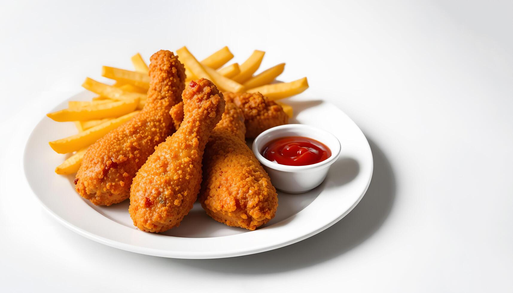 Fried chicken wings and french fries on a white plate photo