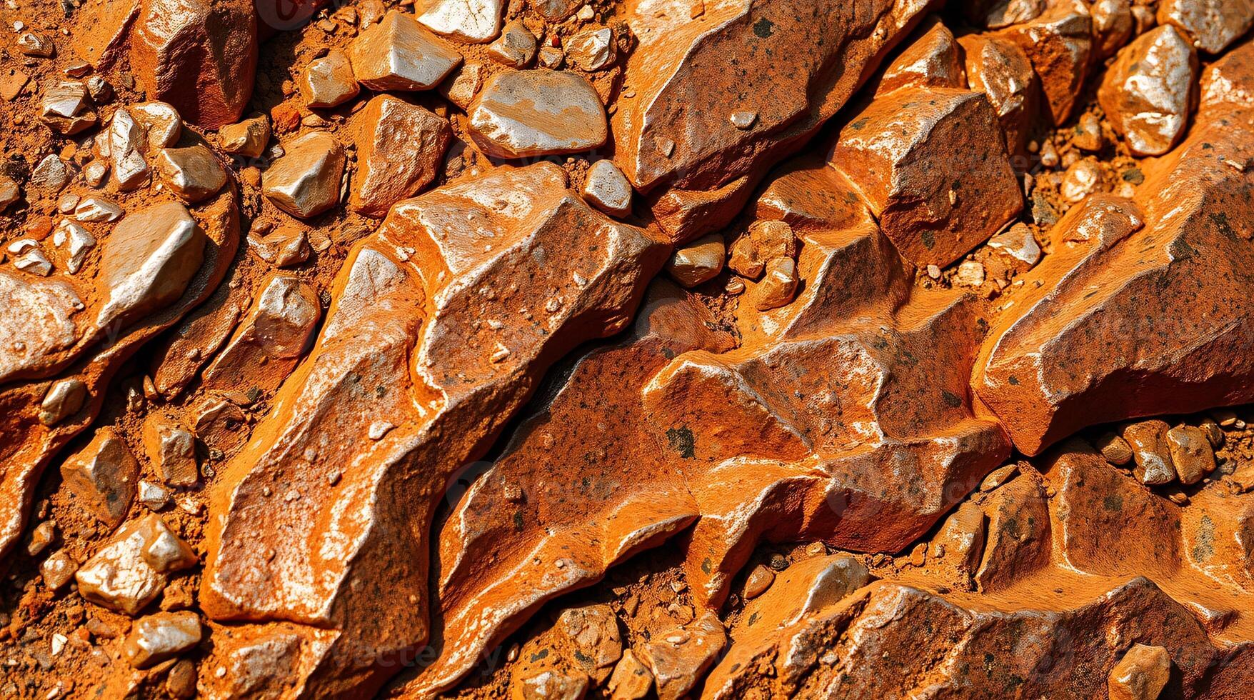 Closeup of textured rocks with rust colored mineral. photo