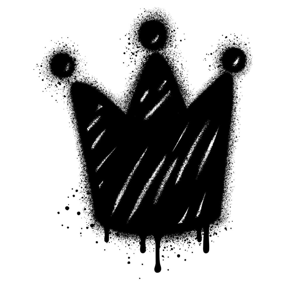 Sprayed crown with over spray in black over white. Spray graffiti stylized vector