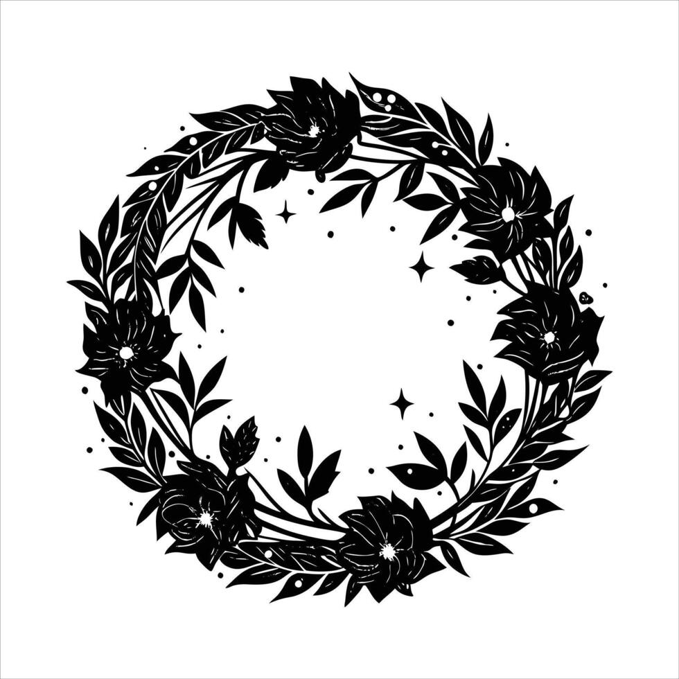 Circle floral frame silhouette vector