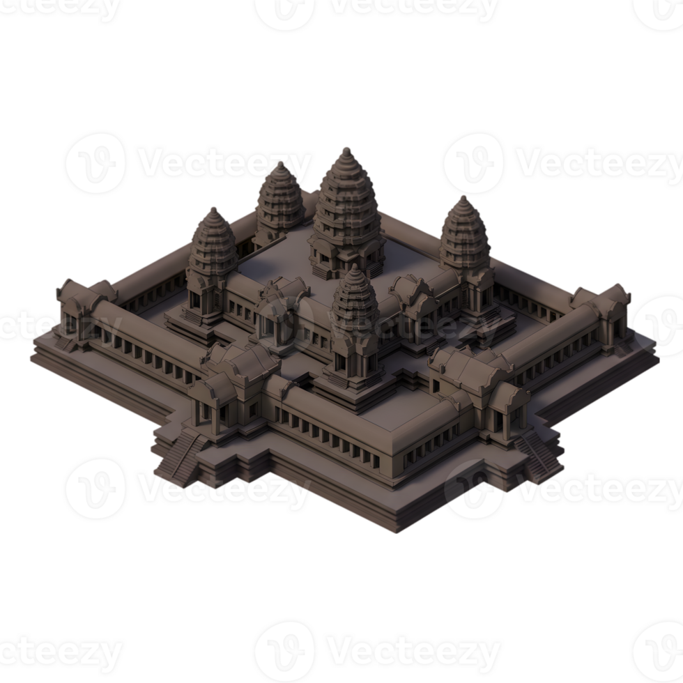 Isometric View of an Ancient Temple Complex in Brown Tone 3D Rendering png