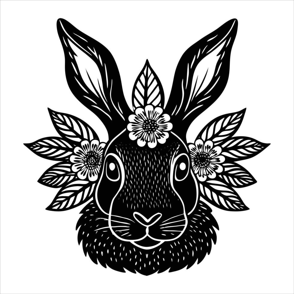 bunny face with floral vector
