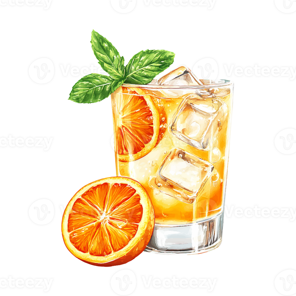 Orange fresh lemonade with ice in a glass. Carbonated drink, fruit drink, cold summer soft drink png