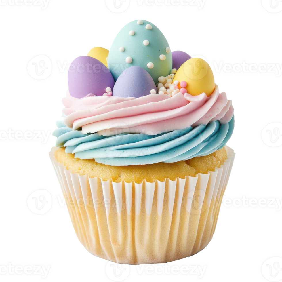 Easter Cupcake With Multicolored Eggs png