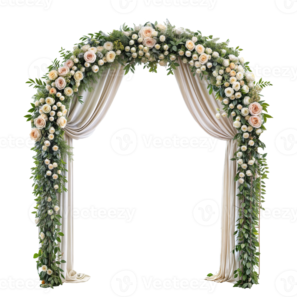 A wedding arch with flowers and greenery png