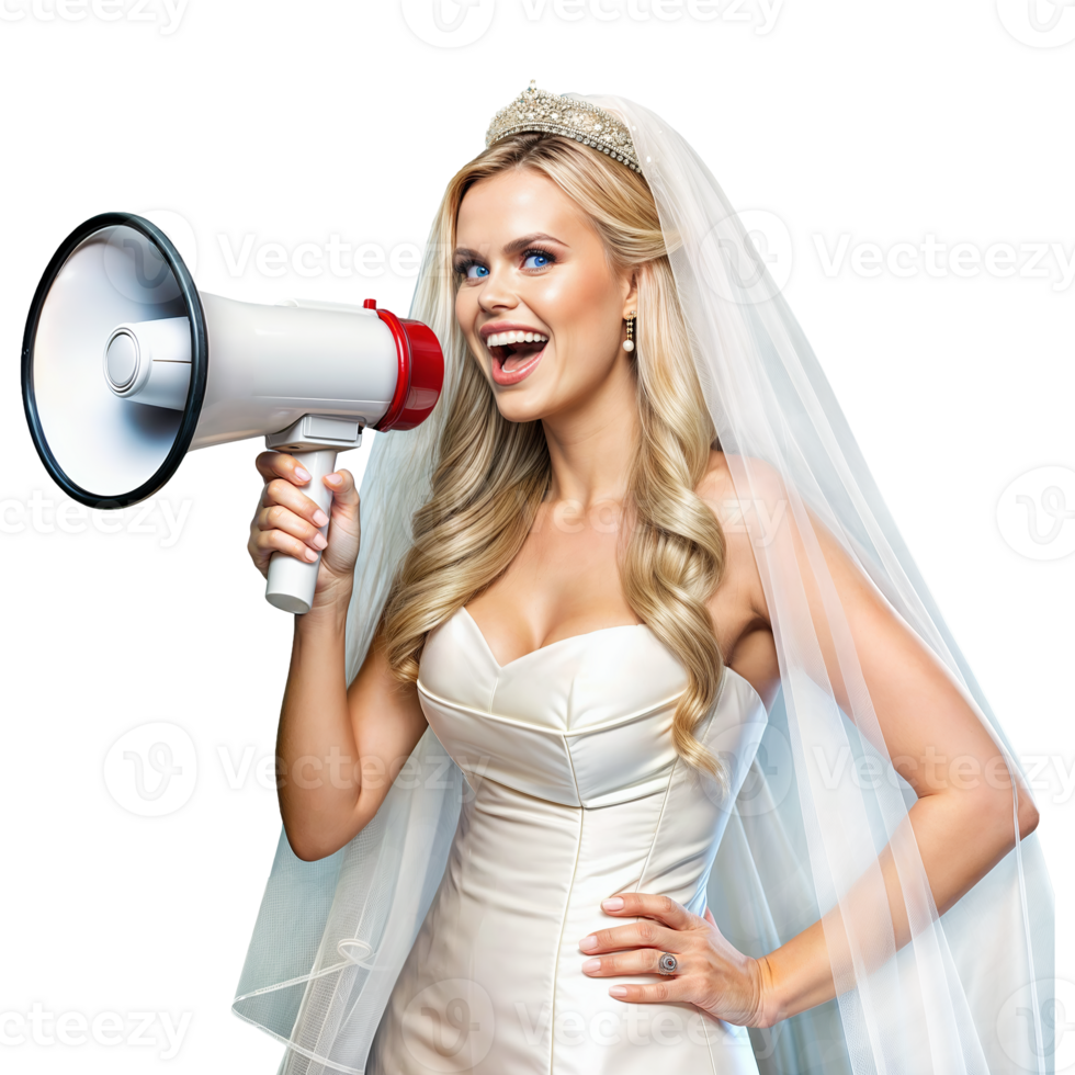 A woman in a wedding dress holding a megaphone png