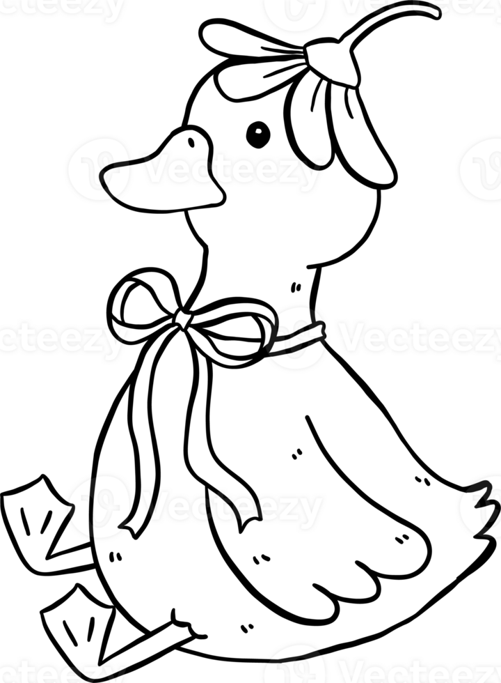 Cut Duck with Bow Sitting Spring Animals Cartoon Doodle Hand Draw png