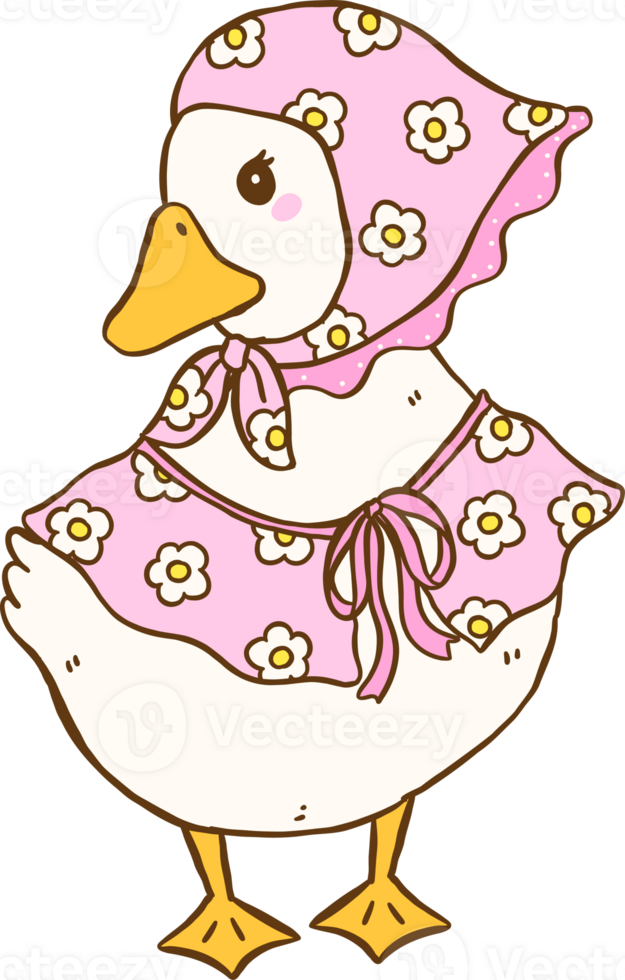 Cute White Duck Cottagecore Aesthetic Cartoon Doodle Hand Draw png